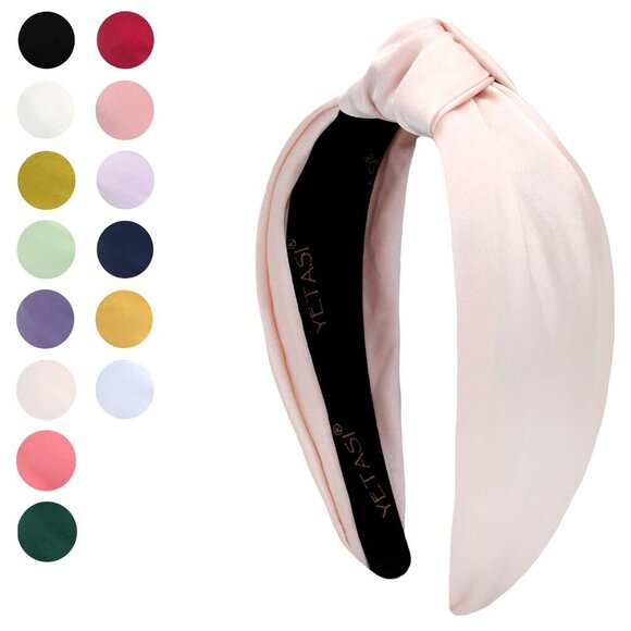 Satin Headbands for Women, Light Pink Knotted Headband Made of Silk Quality Sati - Picture 2 of 7